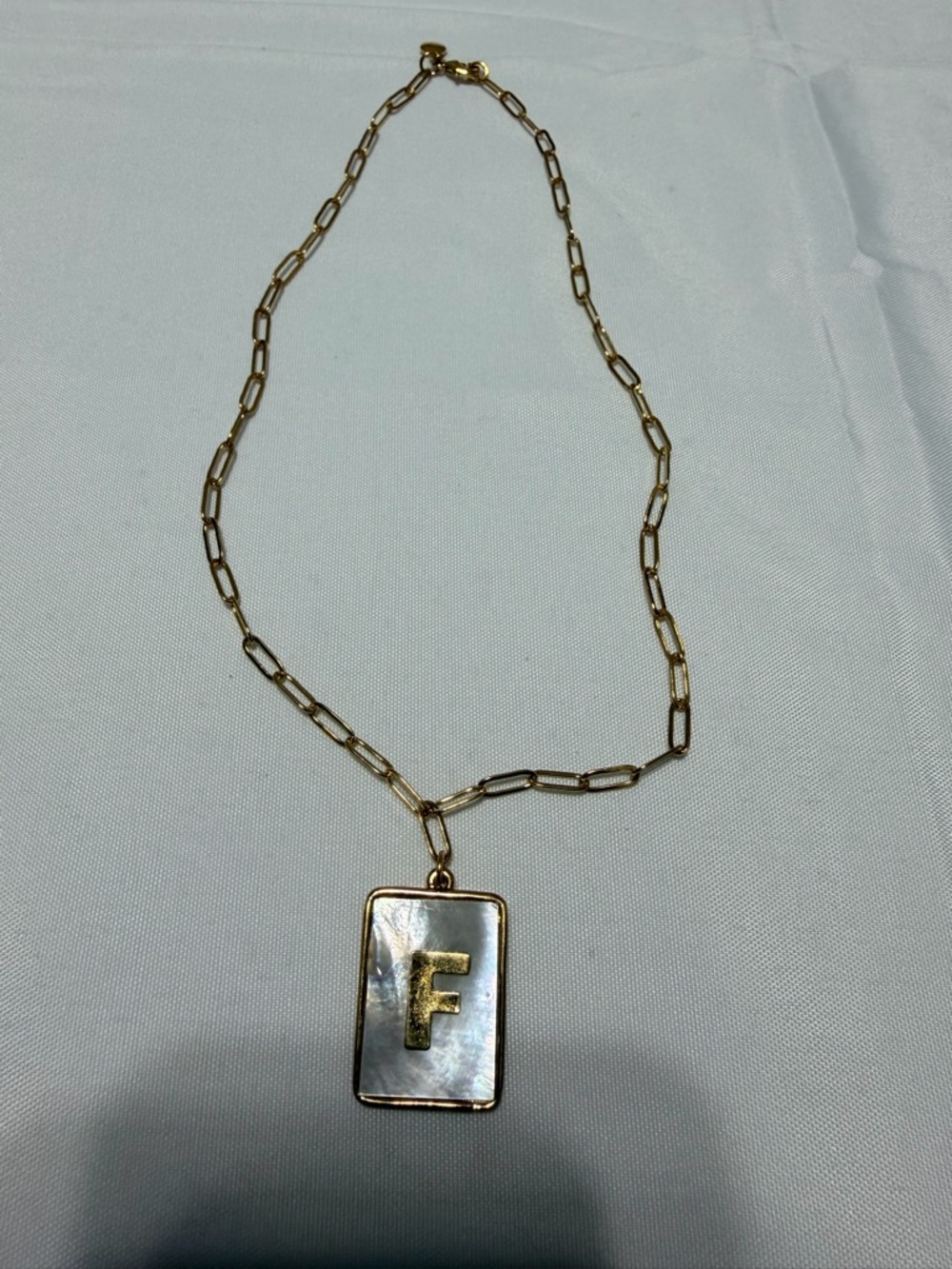 Gold Initial 'F' Mother-of-Pearl Pendant Necklace - Picture 2 of 4